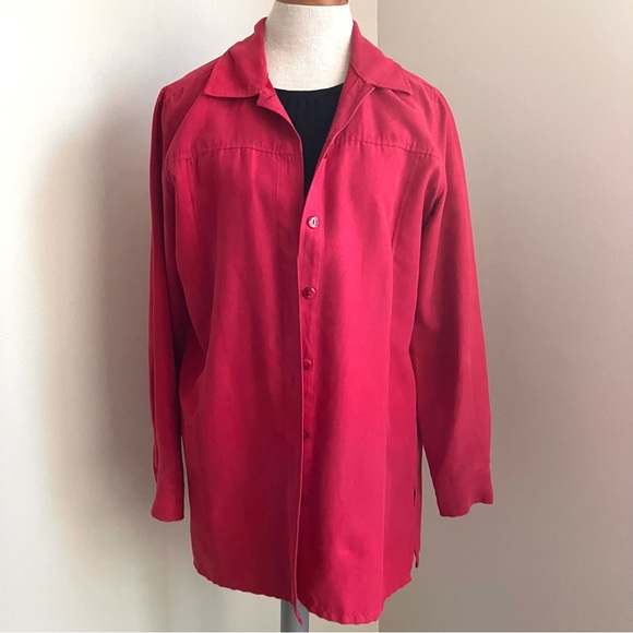 Faux Suede Soft Raspberry Button Down - Picture 1 of 4